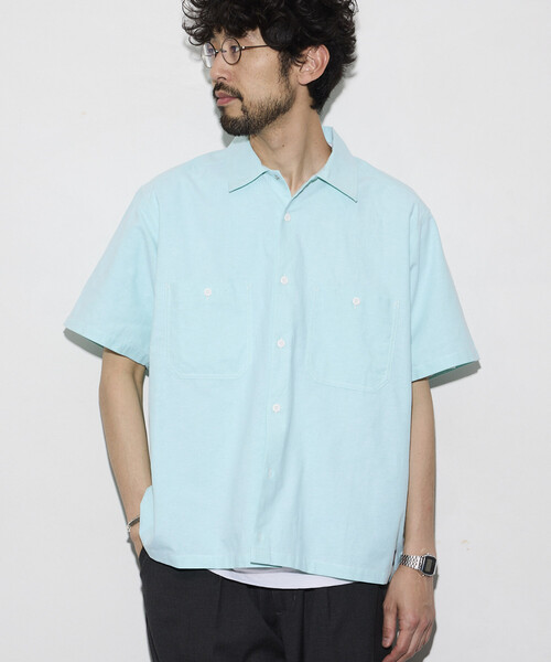 RED KAP（レッドキャップ）の「RED KAP/レッドキャップ 新色追加 別注 オックスフォード クロップド丈 ショートスリーブシャツ/ショート丈（シャツ/ブラウス・メンズ・イエロー/ブルー系その他/グレー/サックスブルー/ストライプ/ブルーグリーン・LARGE/MEDIUM）」の4枚目の写真