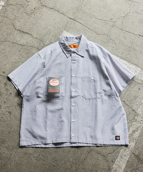 RED KAP（レッドキャップ）の「RED KAP/レッドキャップ 新色追加 別注 オックスフォード クロップド丈 ショートスリーブシャツ/ショート丈（シャツ/ブラウス・メンズ・イエロー/ブルー系その他/グレー/サックスブルー/ストライプ・LARGE/MEDIUM）」の18枚目の写真