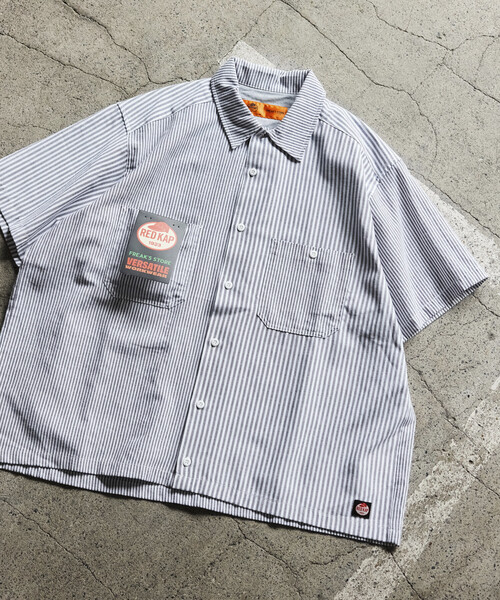 RED KAP（レッドキャップ）の「RED KAP/レッドキャップ 新色追加 別注 オックスフォード クロップド丈 ショートスリーブシャツ/ショート丈（シャツ/ブラウス・メンズ・イエロー/ブルー系その他/グレー/サックスブルー/ストライプ・LARGE/MEDIUM）」の19枚目の写真