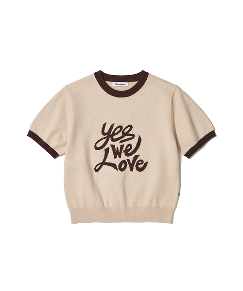 URBANDTYPE(アーバンディタイプ)の「ラブ配色クロップ半袖ニット_4カラー(Tシャツ/カットソー・レディース・アイボリー/ベージュ/スカイブルー/ピンク・FREE)」の2枚目の写真