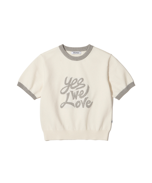 URBANDTYPE(アーバンディタイプ)の「ラブ配色クロップ半袖ニット_4カラー(Tシャツ/カットソー・レディース・アイボリー/ベージュ/スカイブルー/ピンク・FREE)」の1枚目の写真