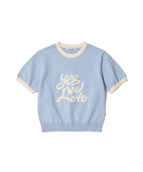 URBANDTYPE(アーバンディタイプ)の「ラブ配色クロップ半袖ニット_4カラー(Tシャツ/カットソー・レディース・アイボリー/ベージュ/スカイブルー/ピンク・FREE)」の3枚目の写真