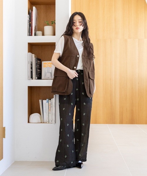 RAGEBLUE（レイジブルー）の「フラワー刺繍/シアーパンツセットアップ対応（スラックス・レディース・ブラック/ホワイト・FREE）」の10枚目の写真