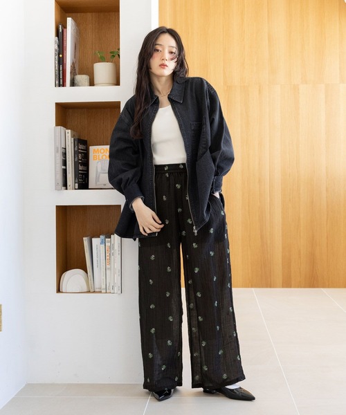 RAGEBLUE（レイジブルー）の「フラワー刺繍/シアーパンツセットアップ対応（スラックス・レディース・ブラック/ホワイト・FREE）」の16枚目の写真