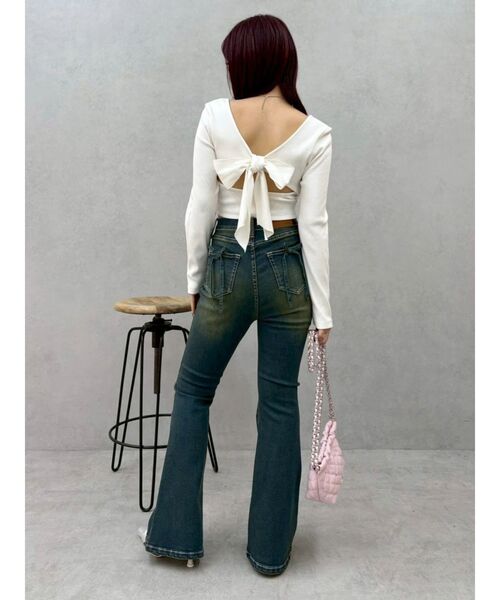 EVRIS（エヴリス）の「【XSサイズあり】バックリボンハイウエストフレアデニムパンツ（デニムパンツ・レディース・ブラック/インディゴブルー・X-SMALL/MEDIUM/SMALL）」の10枚目の写真