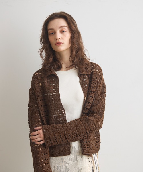 Crisp（クリスプ）の「クロシェニットシャツカーディガン（カーディガン/ボレロ・レディース・ナチュラル/ブラウン・FREE）」の12枚目の写真