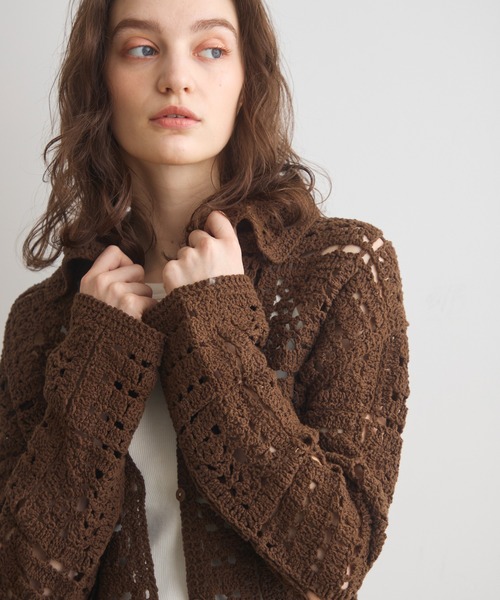 Crisp（クリスプ）の「クロシェニットシャツカーディガン（カーディガン/ボレロ・レディース・ナチュラル/ブラウン・FREE）」の16枚目の写真