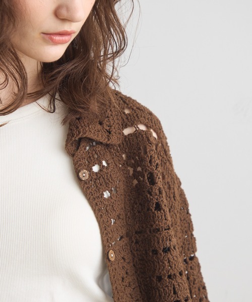 Crisp（クリスプ）の「クロシェニットシャツカーディガン（カーディガン/ボレロ・レディース・ナチュラル/ブラウン・FREE）」の17枚目の写真