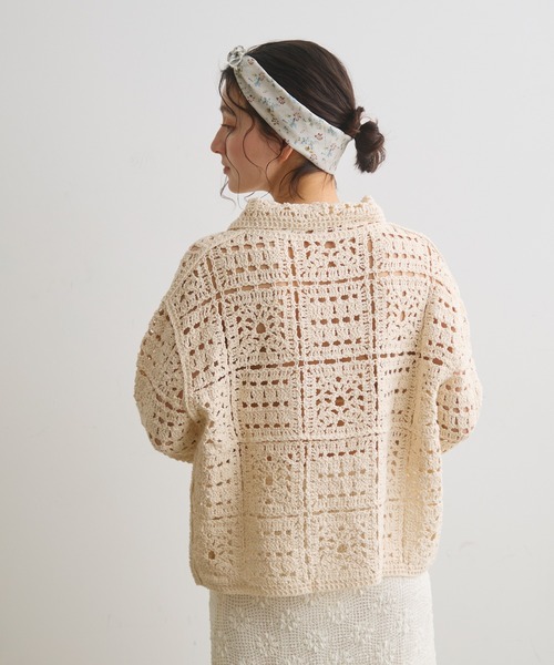 Crisp（クリスプ）の「クロシェニットシャツカーディガン（カーディガン/ボレロ・レディース・ナチュラル/ブラウン・FREE）」の3枚目の写真