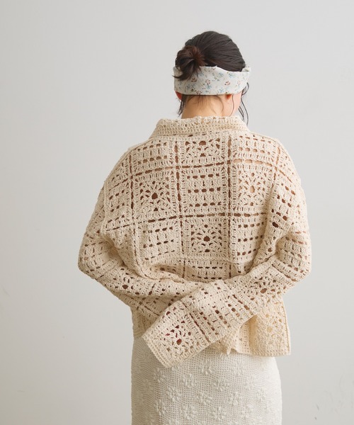 Crisp（クリスプ）の「クロシェニットシャツカーディガン（カーディガン/ボレロ・レディース・ナチュラル/ブラウン・FREE）」の4枚目の写真