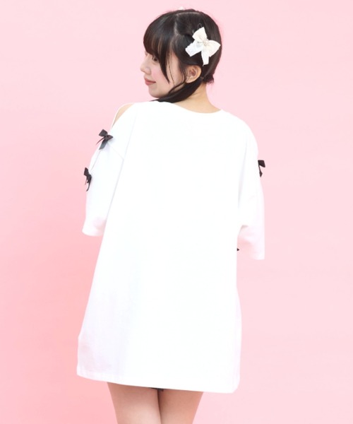 Secret Honey(シークレットハニー)の「袖スリットバニープリントTシャツ(Tシャツ/カットソー・レディース・ブラック/オフホワイト/ピンク・FREE)」の6枚目の写真