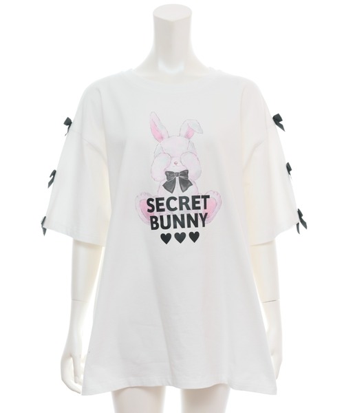 Secret Honey(シークレットハニー)の「袖スリットバニープリントTシャツ(Tシャツ/カットソー・レディース・ブラック/オフホワイト/ピンク・FREE)」の11枚目の写真