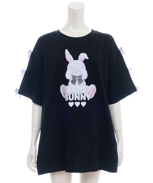 Secret Honey(シークレットハニー)の「袖スリットバニープリントTシャツ(Tシャツ/カットソー・レディース・ブラック/オフホワイト/ピンク・FREE)」の15枚目の写真