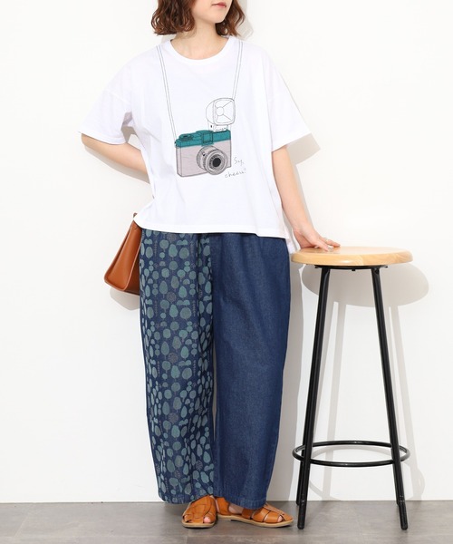 Emago（イマゴ）の「EMAGO ｶﾒﾗﾊﾟｯﾁﾜｰｸT 5分袖（Tシャツ/カットソー・レディース・ホワイト/レッド/ネイビー・FREE）」の9枚目の写真