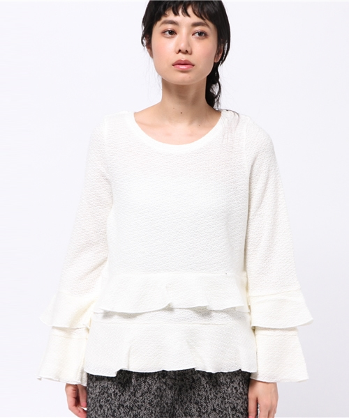 OUTLET（アウトレット）の「【mystic】2段フリル付プルオーバー（Tシャツ/カットソー・レディース・ネイビー/ブラック/オフホワイト/ブラウン・FREE）」の9枚目の写真