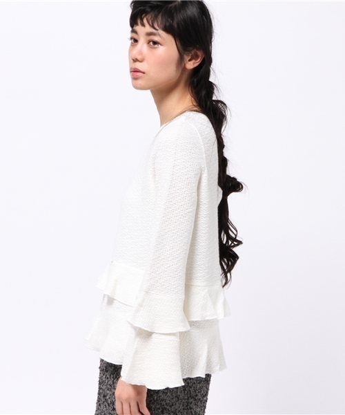 OUTLET（アウトレット）の「【mystic】2段フリル付プルオーバー（Tシャツ/カットソー・レディース・ネイビー/ブラック/オフホワイト/ブラウン・FREE）」の10枚目の写真