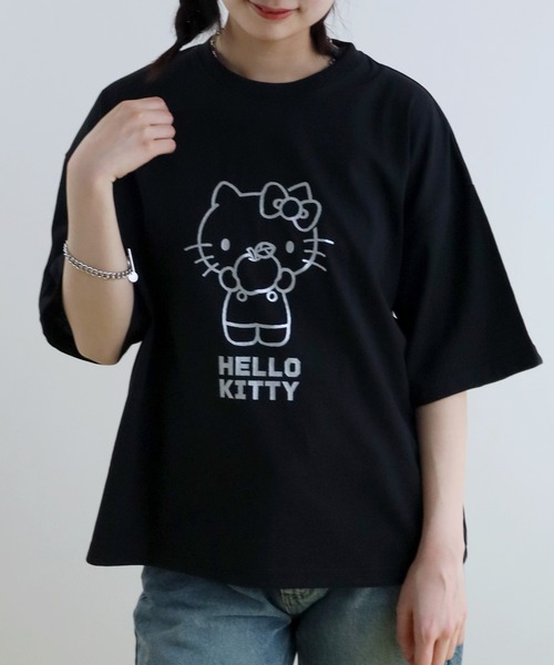 sanrio(サンリオ)の「【Sanrio/サンリオ】刺繍&プリント グラフィックTシャツ(Tシャツ/カットソー・レディース・ネイビー/ブラック/ピンク/ホワイト・L/M)」の6枚目の写真