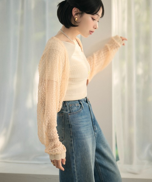 LAULEN(ローレン)の「cotton openwork bolero cardigan /コットン透かし編みニットボレロカーディガン(Tシャツ/カットソー・レディース・ブルー/アイボリー/ブラック/グリーン/オレンジ・FREE)」の5枚目の写真