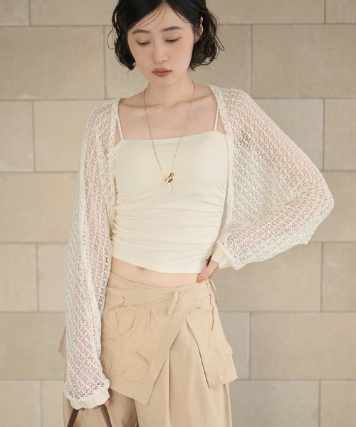 LAULEN(ローレン)の「cotton openwork bolero cardigan /コットン透かし編みニットボレロカーディガン(Tシャツ/カットソー・レディース・ブルー/アイボリー/ブラック/グリーン/オレンジ・FREE)」の2枚目の写真