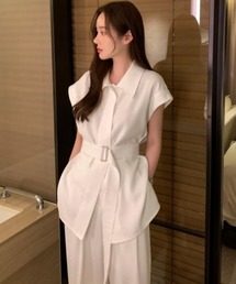 ベルト付き シャツ ワイドパンツ セットアップ