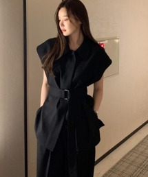 ベルト付き シャツ ワイドパンツ セットアップ
