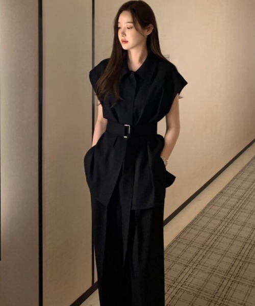 semplice（センプリチェ）の「ベルト付き シャツ ワイドパンツ セットアップ（セットアップ・レディース・ブラック/グレー/ホワイト・F）」の7枚目の写真