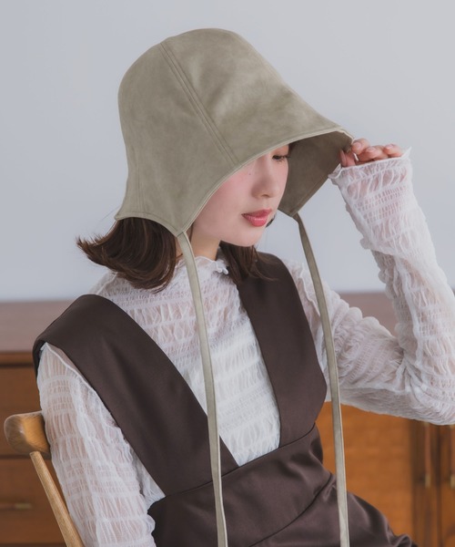 polcadot(ポルカドット)の「ビンテージ ボンネット/ナチュラルコットン バケットハット 折りたたみ・UVケア・サイズ調整可能(ハット・レディース・ベージュ/ブラック/グレー・FREE)」の3枚目の写真