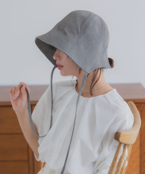 polcadot(ポルカドット)の「ビンテージ ボンネット/ナチュラルコットン バケットハット 折りたたみ・UVケア・サイズ調整可能(ハット・レディース・ベージュ/ブラック/グレー・FREE)」の2枚目の写真