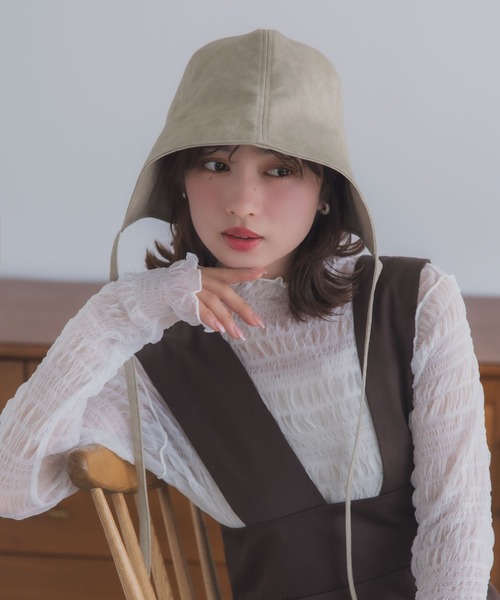 polcadot(ポルカドット)の「ビンテージ ボンネット/ナチュラルコットン バケットハット 折りたたみ・UVケア・サイズ調整可能(ハット・レディース・ベージュ/ブラック/グレー・FREE)」の12枚目の写真