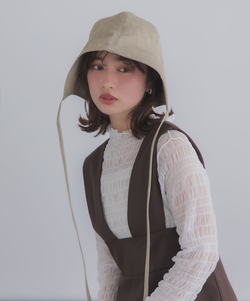 polcadot(ポルカドット)の「ビンテージ ボンネット/ナチュラルコットン バケットハット 折りたたみ・UVケア・サイズ調整可能(ハット・レディース・ベージュ/ブラック/グレー・FREE)」の10枚目の写真