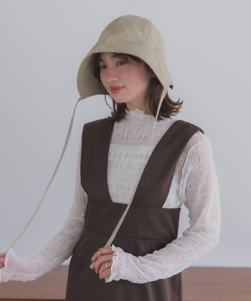 polcadot(ポルカドット)の「ビンテージ ボンネット/ナチュラルコットン バケットハット 折りたたみ・UVケア・サイズ調整可能(ハット・レディース・ベージュ/ブラック/グレー・FREE)」の11枚目の写真