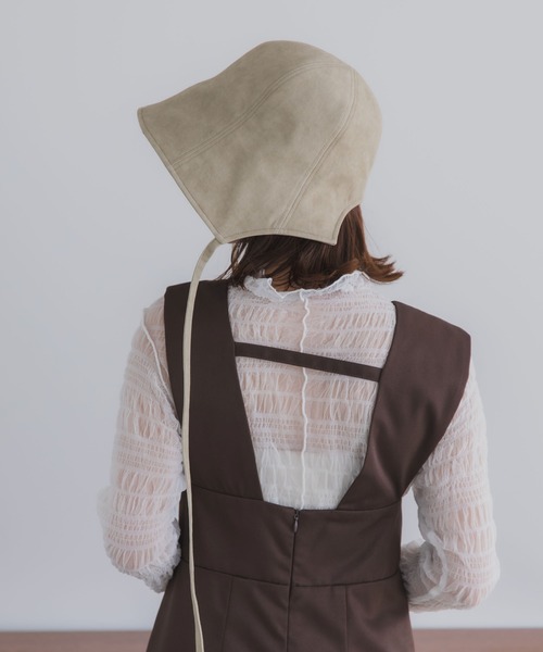 polcadot(ポルカドット)の「ビンテージ ボンネット/ナチュラルコットン バケットハット 折りたたみ・UVケア・サイズ調整可能(ハット・レディース・ベージュ/ブラック/グレー・FREE)」の14枚目の写真