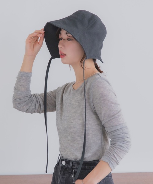 polcadot(ポルカドット)の「ビンテージ ボンネット/ナチュラルコットン バケットハット 折りたたみ・UVケア・サイズ調整可能(ハット・レディース・ベージュ/ブラック/グレー・FREE)」の9枚目の写真