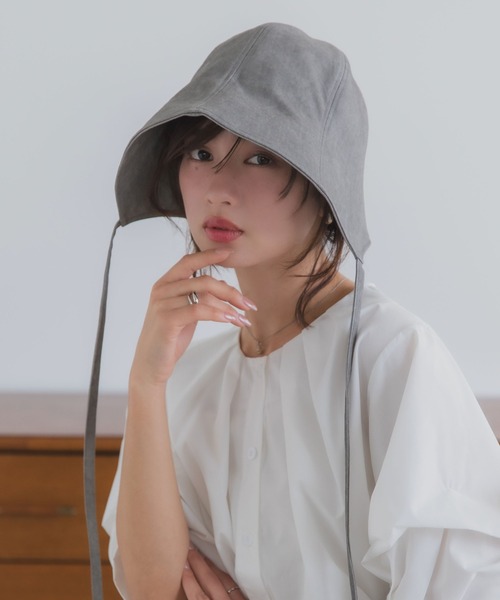 polcadot(ポルカドット)の「ビンテージ ボンネット/ナチュラルコットン バケットハット 折りたたみ・UVケア・サイズ調整可能(ハット・レディース・ベージュ/ブラック/グレー・FREE)」の16枚目の写真