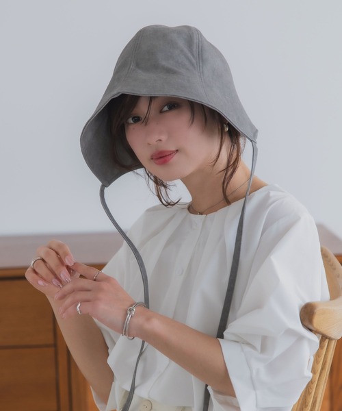 polcadot(ポルカドット)の「ビンテージ ボンネット/ナチュラルコットン バケットハット 折りたたみ・UVケア・サイズ調整可能(ハット・レディース・ベージュ/ブラック/グレー・FREE)」の17枚目の写真