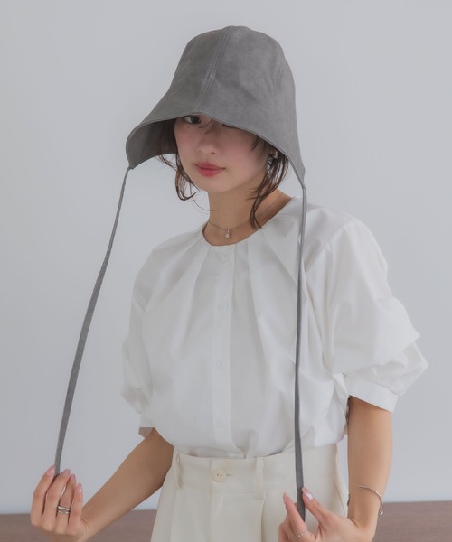 polcadot(ポルカドット)の「ビンテージ ボンネット/ナチュラルコットン バケットハット 折りたたみ・UVケア・サイズ調整可能(ハット・レディース・ベージュ/ブラック/グレー・FREE)」の21枚目の写真