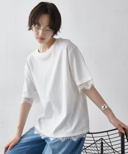 COLONY 2139（コロニートゥーワンスリーナイン）の「裾レースヘムオーバーTシャツ（Tシャツ/カットソー・レディース・ブラック/ホワイト/ピンク・FREE）」の2枚目の写真