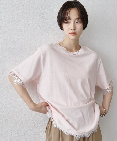 COLONY 2139（コロニートゥーワンスリーナイン）の「裾レースヘムオーバーTシャツ（Tシャツ/カットソー・レディース・ブラック/ホワイト/ピンク・FREE）」の3枚目の写真