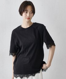 裾レースヘムオーバーTシャツ
