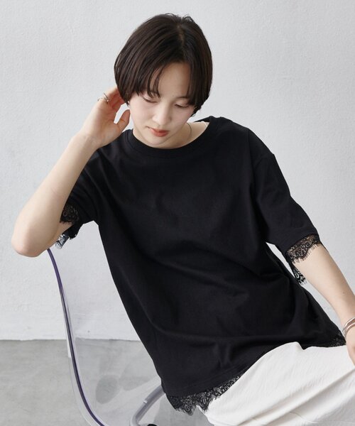 COLONY 2139（コロニートゥーワンスリーナイン）の「裾レースヘムオーバーTシャツ（Tシャツ/カットソー・レディース・ブラック/ホワイト/ピンク・FREE）」の22枚目の写真
