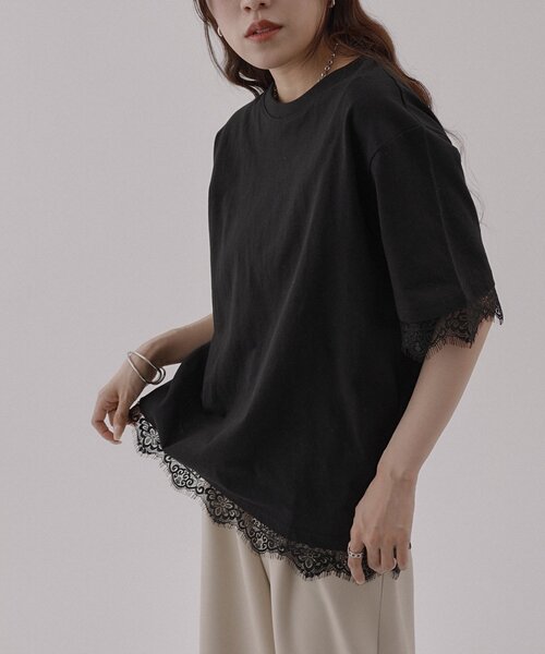COLONY 2139（コロニートゥーワンスリーナイン）の「裾レースヘムオーバーTシャツ（Tシャツ/カットソー・レディース・ブラック/ホワイト/ピンク・FREE）」の19枚目の写真