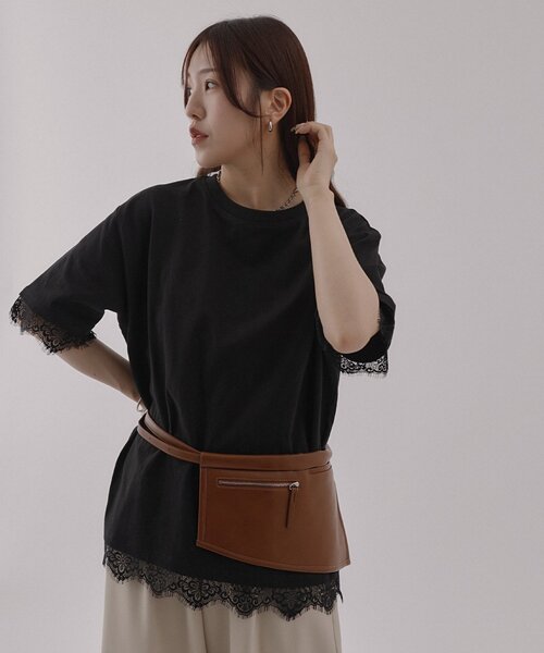 COLONY 2139（コロニートゥーワンスリーナイン）の「裾レースヘムオーバーTシャツ（Tシャツ/カットソー・レディース・ブラック/ホワイト/ピンク・FREE）」の20枚目の写真