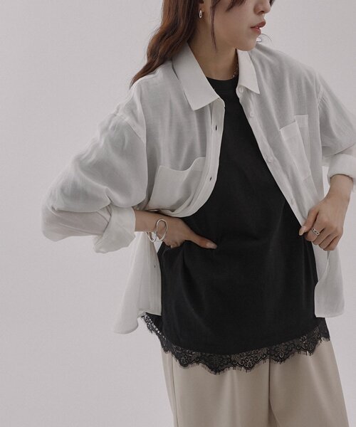 COLONY 2139（コロニートゥーワンスリーナイン）の「裾レースヘムオーバーTシャツ（Tシャツ/カットソー・レディース・ブラック/ホワイト/ピンク・FREE）」の11枚目の写真