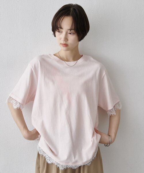 COLONY 2139（コロニートゥーワンスリーナイン）の「裾レースヘムオーバーTシャツ（Tシャツ/カットソー・レディース・ブラック/ホワイト/ピンク・FREE）」の14枚目の写真