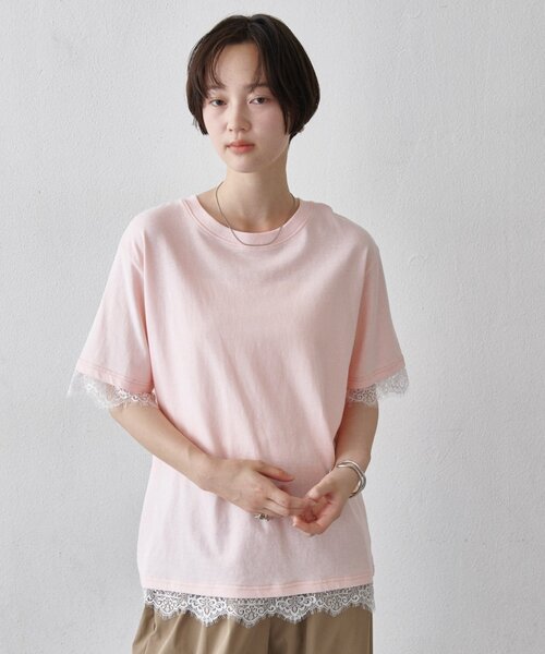 COLONY 2139（コロニートゥーワンスリーナイン）の「裾レースヘムオーバーTシャツ（Tシャツ/カットソー・レディース・ブラック/ホワイト/ピンク・FREE）」の7枚目の写真
