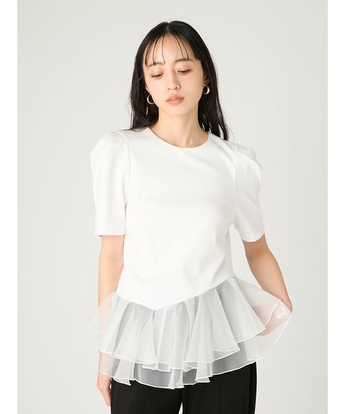 FRAY I.D(フレイアイディー)の「シアーペプラムカットトップス/ウォッシャブル(Tシャツ/カットソー・レディース・ブラック/ライトブルー/ホワイト・F)」の16枚目の写真
