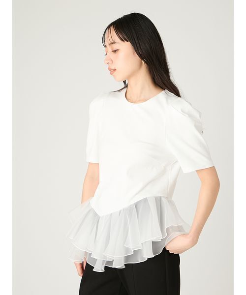 FRAY I.D(フレイアイディー)の「シアーペプラムカットトップス/ウォッシャブル(Tシャツ/カットソー・レディース・ブラック/ライトブルー/ホワイト・F)」の14枚目の写真
