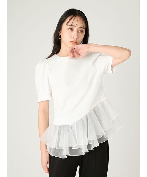FRAY I.D(フレイアイディー)の「シアーペプラムカットトップス/ウォッシャブル(Tシャツ/カットソー・レディース・ブラック/ライトブルー/ホワイト・F)」の9枚目の写真