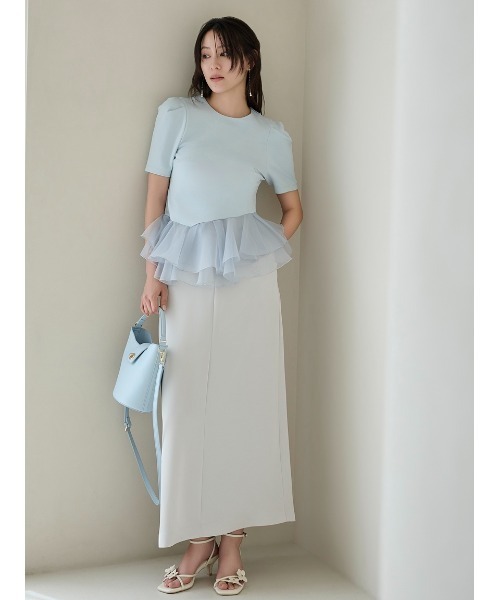 FRAY I.D(フレイアイディー)の「シアーペプラムカットトップス/ウォッシャブル(Tシャツ/カットソー・レディース・ブラック/ライトブルー/ホワイト・F)」の18枚目の写真