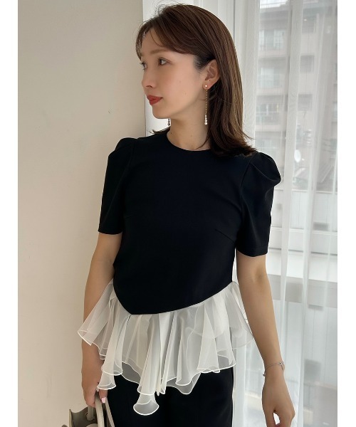 FRAY I.D(フレイアイディー)の「シアーペプラムカットトップス/ウォッシャブル(Tシャツ/カットソー・レディース・ブラック/ライトブルー/ホワイト・F)」の22枚目の写真